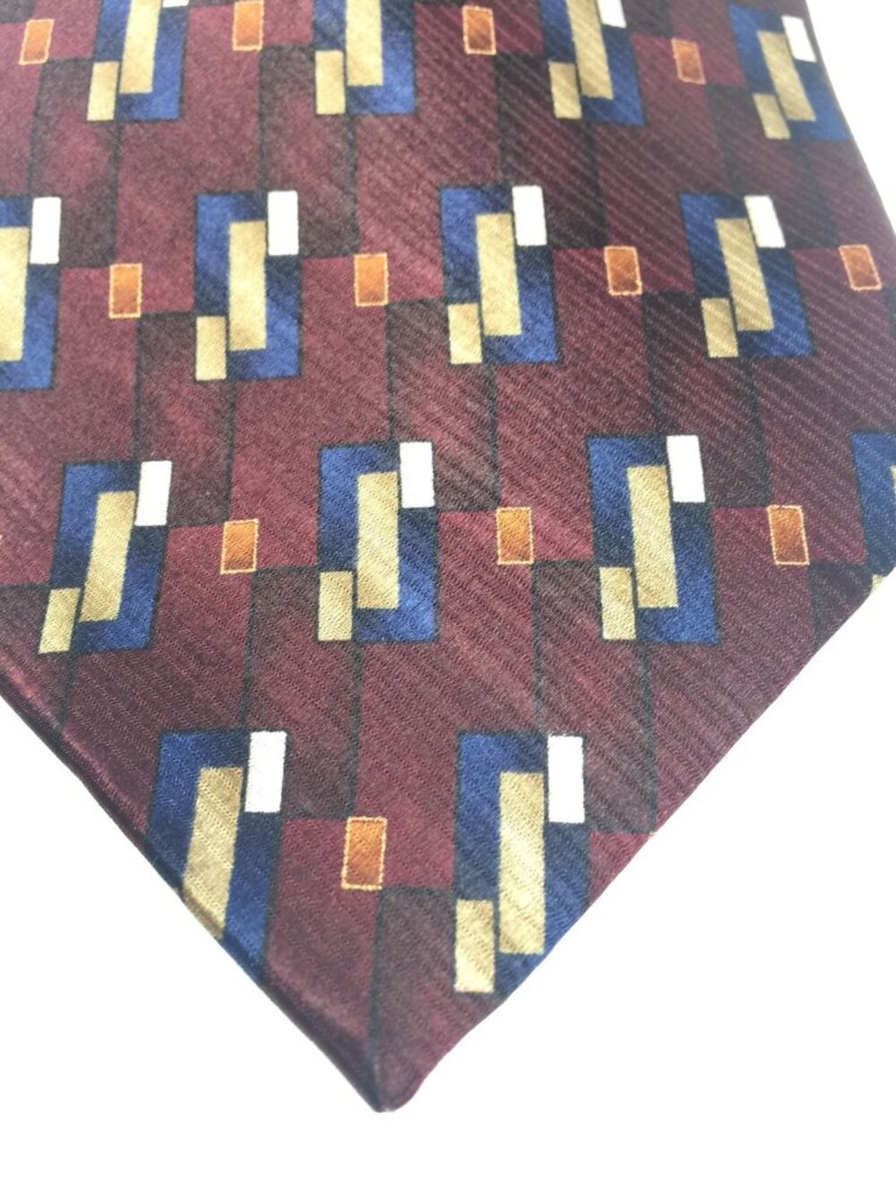 Meeting Street Burgundy Geometric Pattern Silk Tie Handmade Men's Accessory NWT
